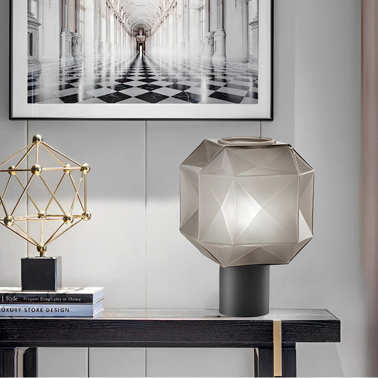 1-Light Cylinder Base Smoke Glass Orb Modern Table Lamp