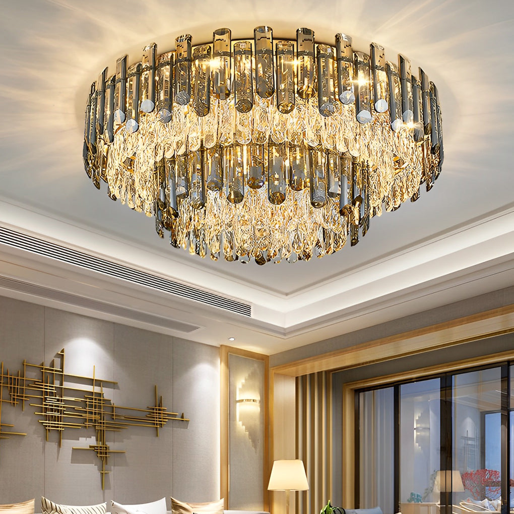 Round Metal Crystal Three Step Dimming Luxury Modern Ceiling Light