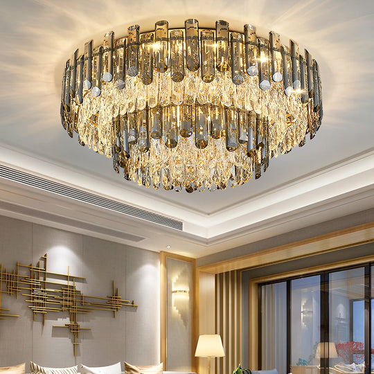 Round Metal Crystal Three Step Dimming Luxury Modern Ceiling Light