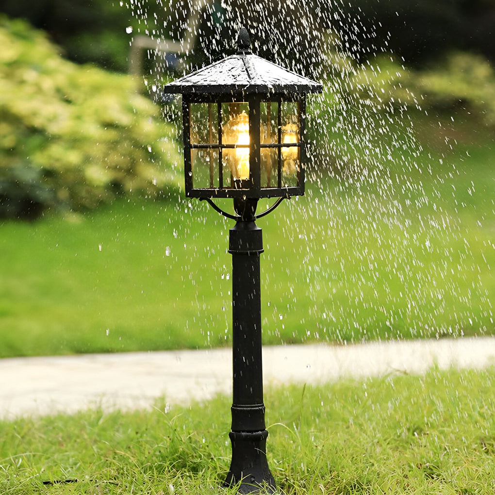 Retro Black Solar &amp; Hardwired Outdoor Pavilion-Inspired Lawn Lamp