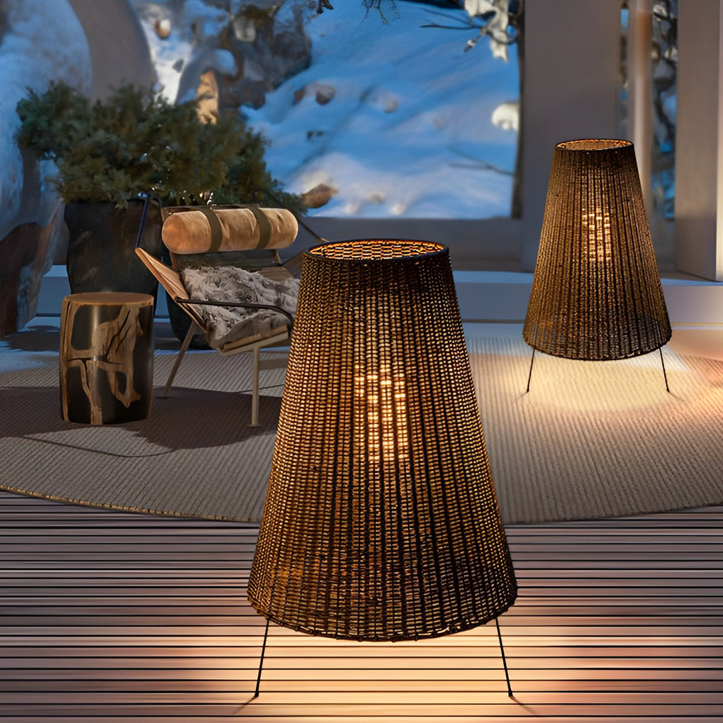 Rustic Rattan Tripod Outdoor Floor Lamp with LED
