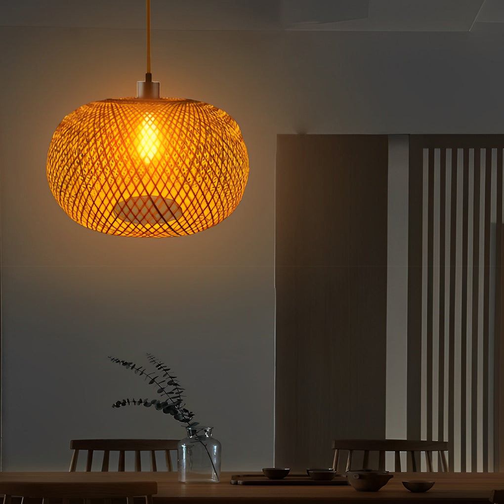 Round Creative Handmade Bamboo Rattan Modern Chandelier Pendant Light