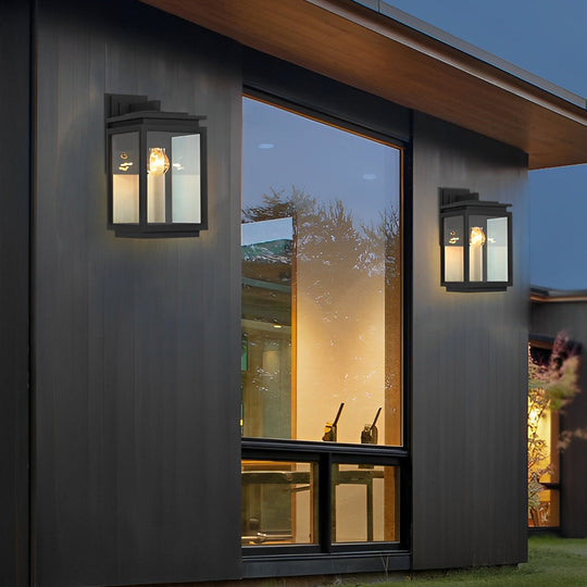 Waterproof Rectangular Glass Black Industrial Outdoor Wall Lamp Exterior Lights