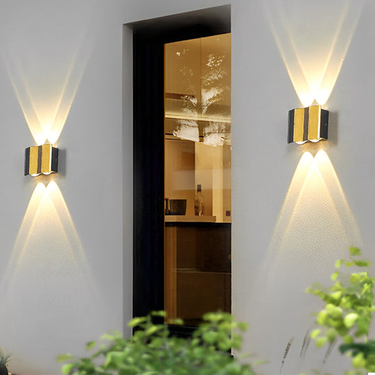 Black &amp; Gold Aluminum LED Outdoor Up Down Wall Light