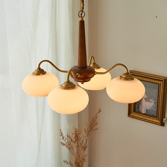 4-Light / 6-Light Glass &amp; Wood E27 LED Nordic Chandelier Hanging Ceiling Light