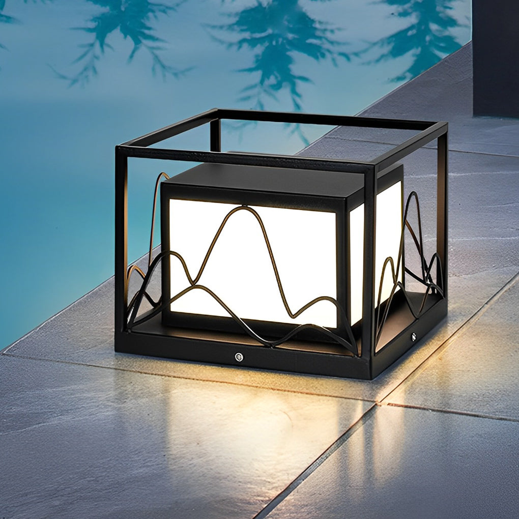 Square Solar LED Outdoor Post Cap Lights with Mountain Design