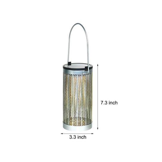 7.3-Inch Metal Cutout Solar Hanging Lantern – Silver Outdoor Decorative Light with Flower Pattern &amp; Warm White LED
