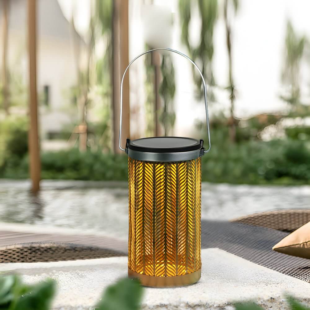 7.3-Inch Metal Cutout Solar Hanging Lantern – Silver Outdoor Decorative Light with Flower Pattern &amp; Warm White LED