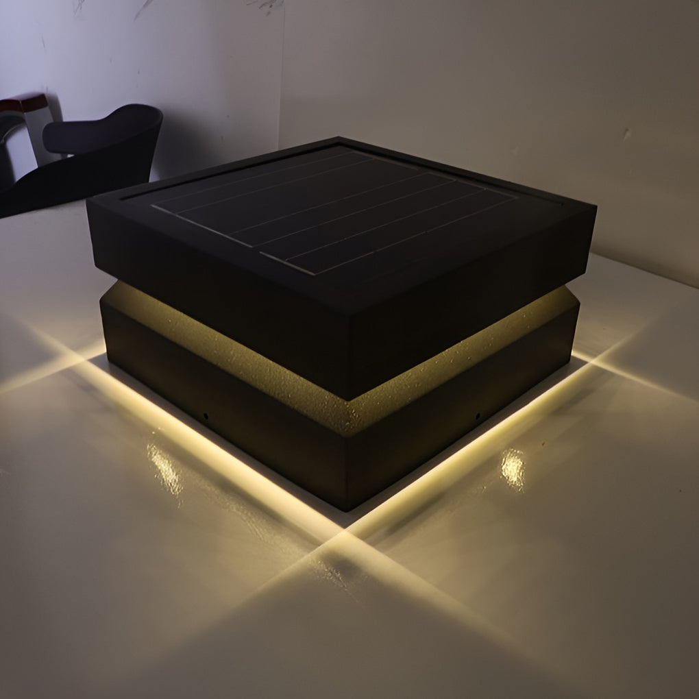 Square LED 16W Waterproof Black Modern Solar Post Caps Lights Pillar Light