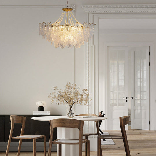 Glass LED 3-Step Dimming Luxury Pearls Decor French Style Chandelier