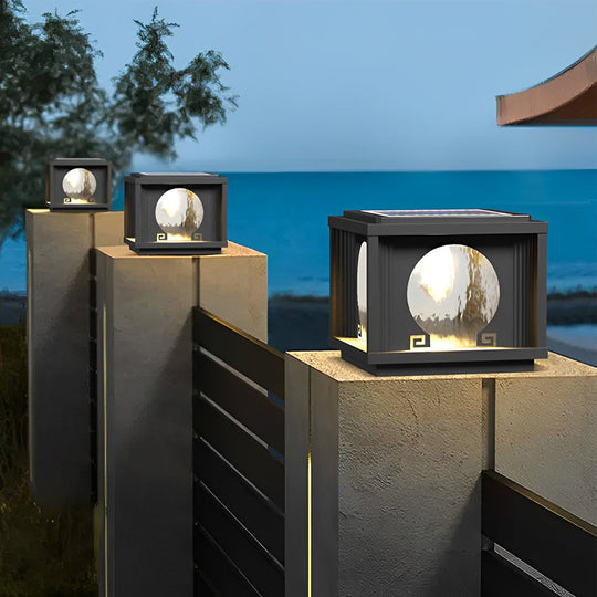 Square &amp; Round Waterproof LED Black Solar Fence Post Lamps