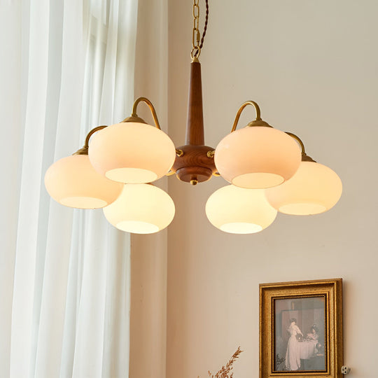4-Light / 6-Light Glass &amp; Wood E27 LED Nordic Chandelier Hanging Ceiling Light