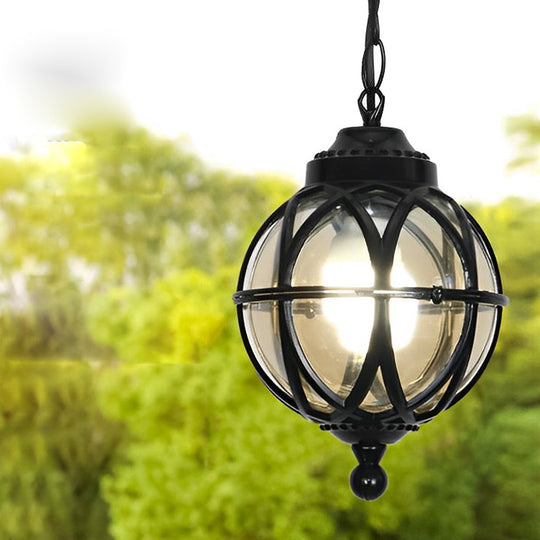 European Retro Pendant Aluminum Glass Outdoor Ceiling Light