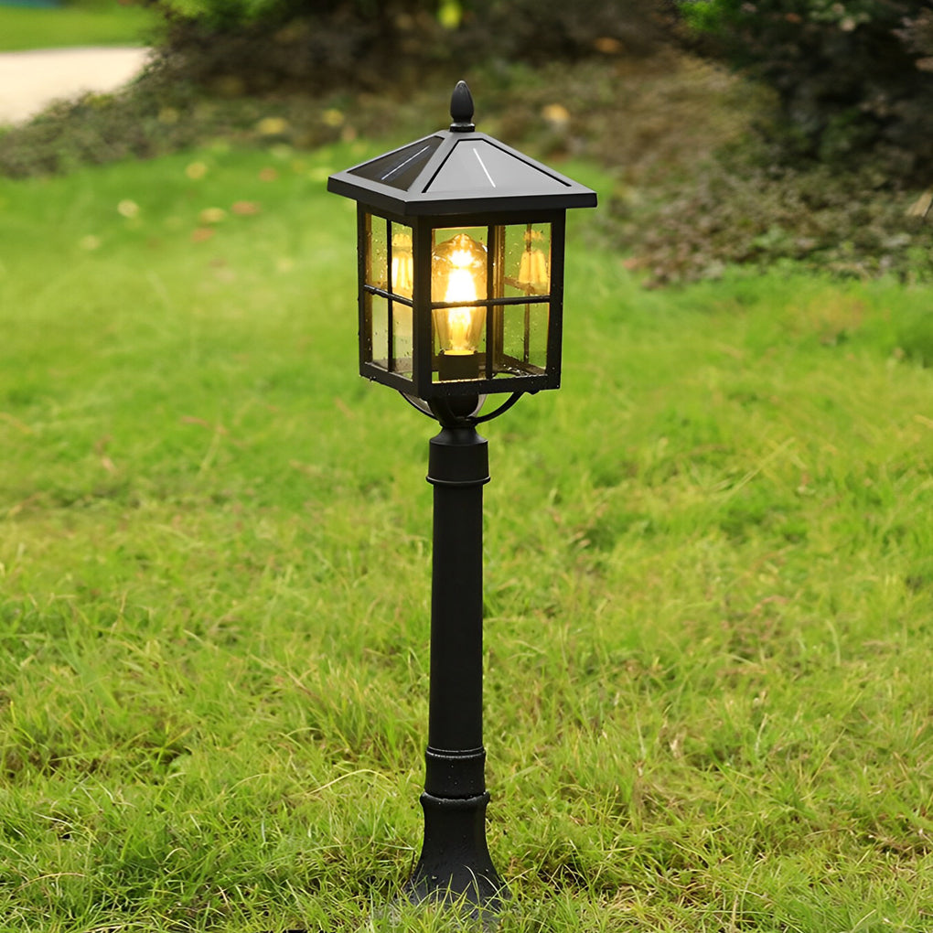 Retro Black Solar &amp; Hardwired Outdoor Pavilion-Inspired Lawn Lamp