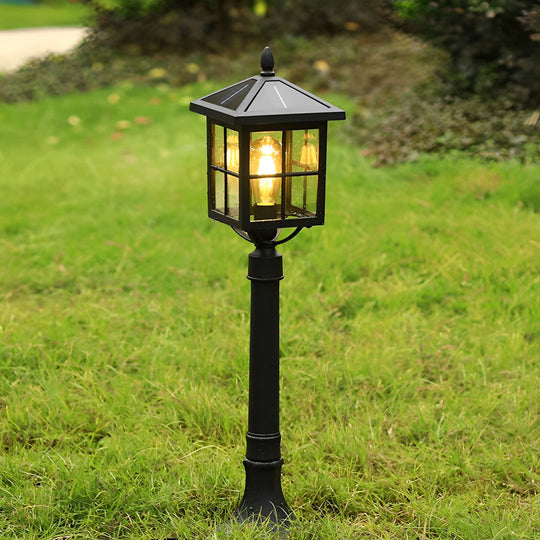 Retro Black Solar &amp; Hardwired Outdoor Pavilion-Inspired Lawn Lamp