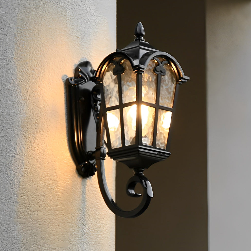 Vintage Glass Waterproof Black European Style Outdoor Wall Lamp Exterior Lights