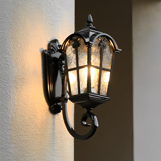 Vintage Glass Waterproof Black European Style Outdoor Wall Lamp Exterior Lights