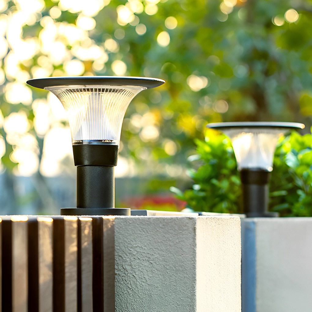 Round Dimmable LED Solar Fence Post Light Waterproof Outdoor Lamp