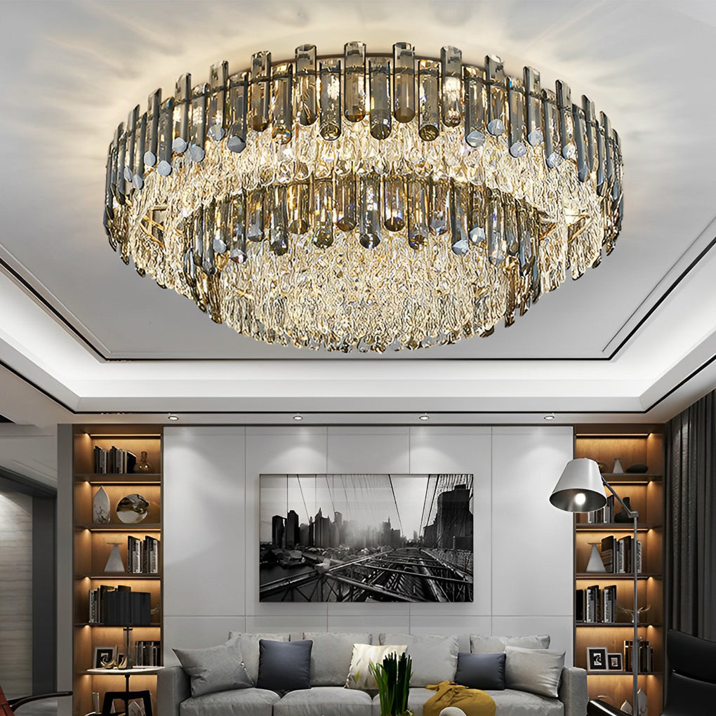 Round Metal Crystal Three Step Dimming Luxury Modern Ceiling Light