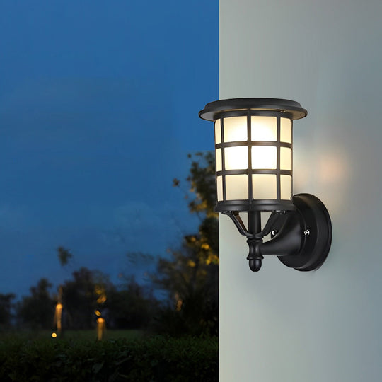 Retro Round Three Step Dimming Black Solar Wall Sconce Waterproof