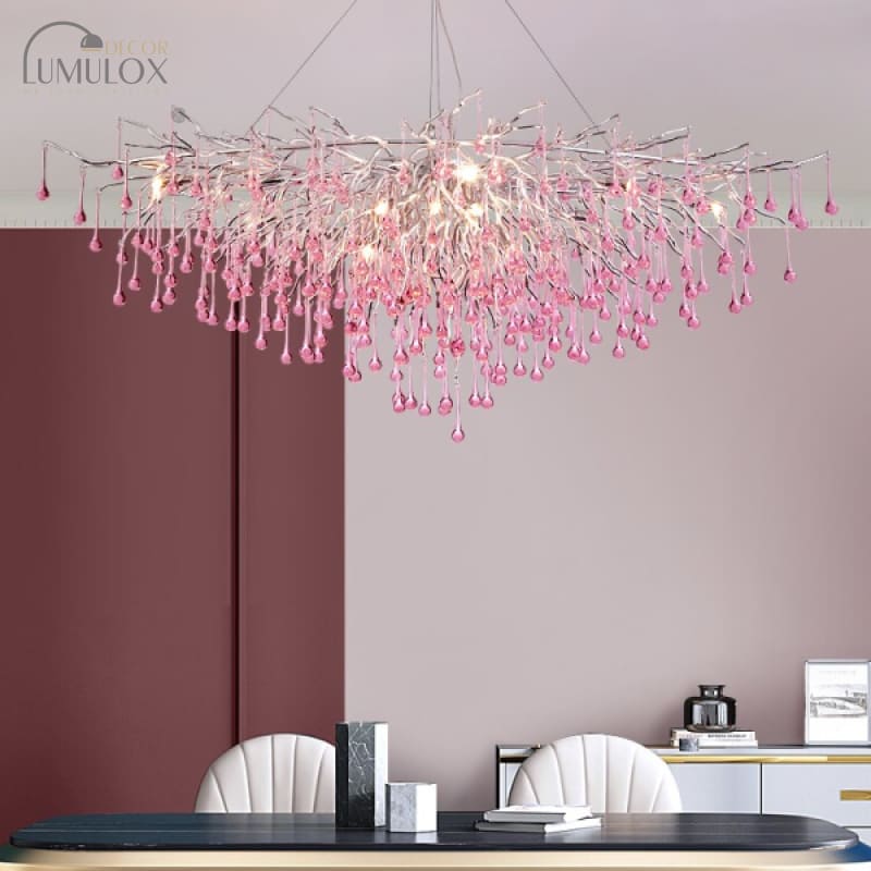 Creative Tree Branch LED Chandelier – Lovely Pink &amp; Blue Pendant Light for Bedrooms
