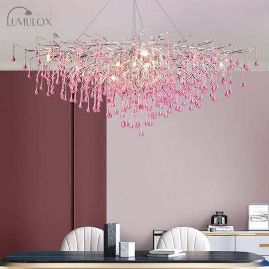 Creative Tree Branch LED Chandelier – Lovely Pink &amp; Blue Pendant Light for Bedrooms