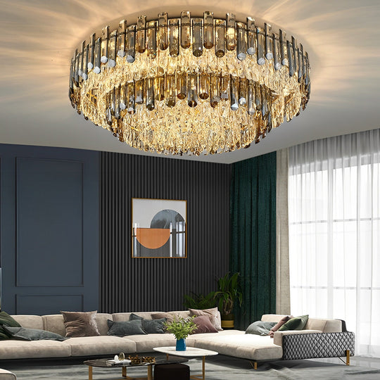 Round Metal Crystal Three Step Dimming Luxury Modern Ceiling Light