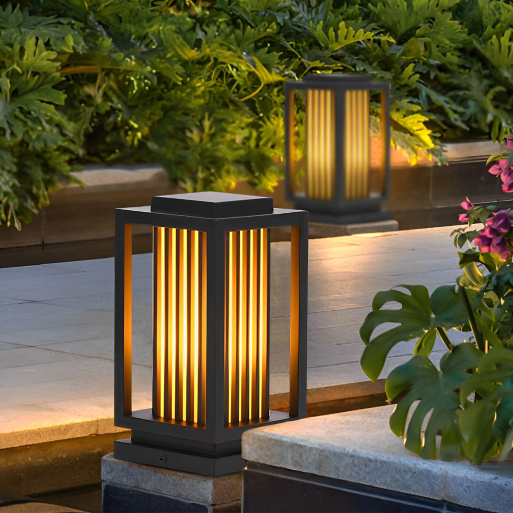 Modern Black LED Cage Pathway Lawn Lights Waterproof Outdoor Lamps
