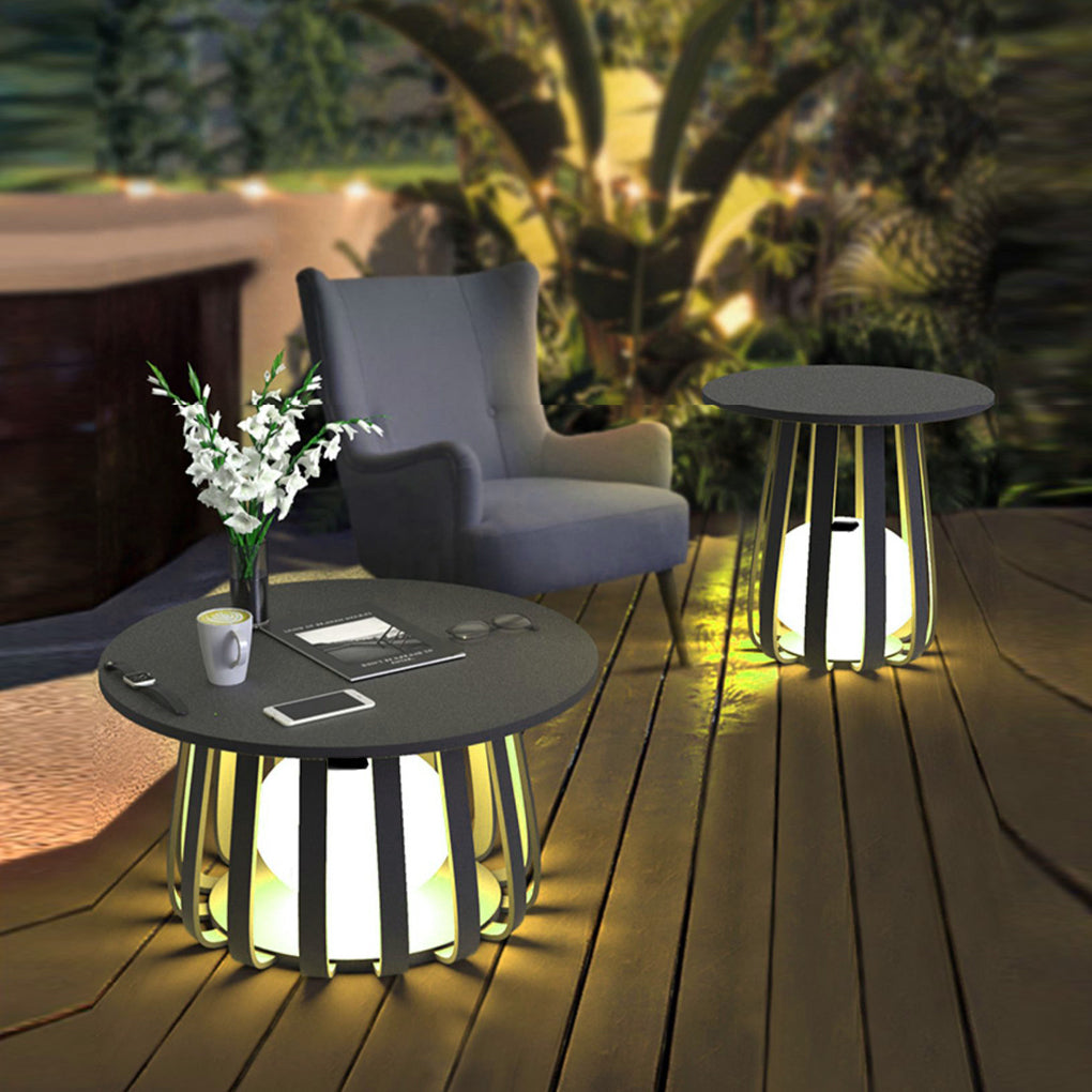 Round Waterproof RGB Iron Coffee Table Solar Outdoor Light