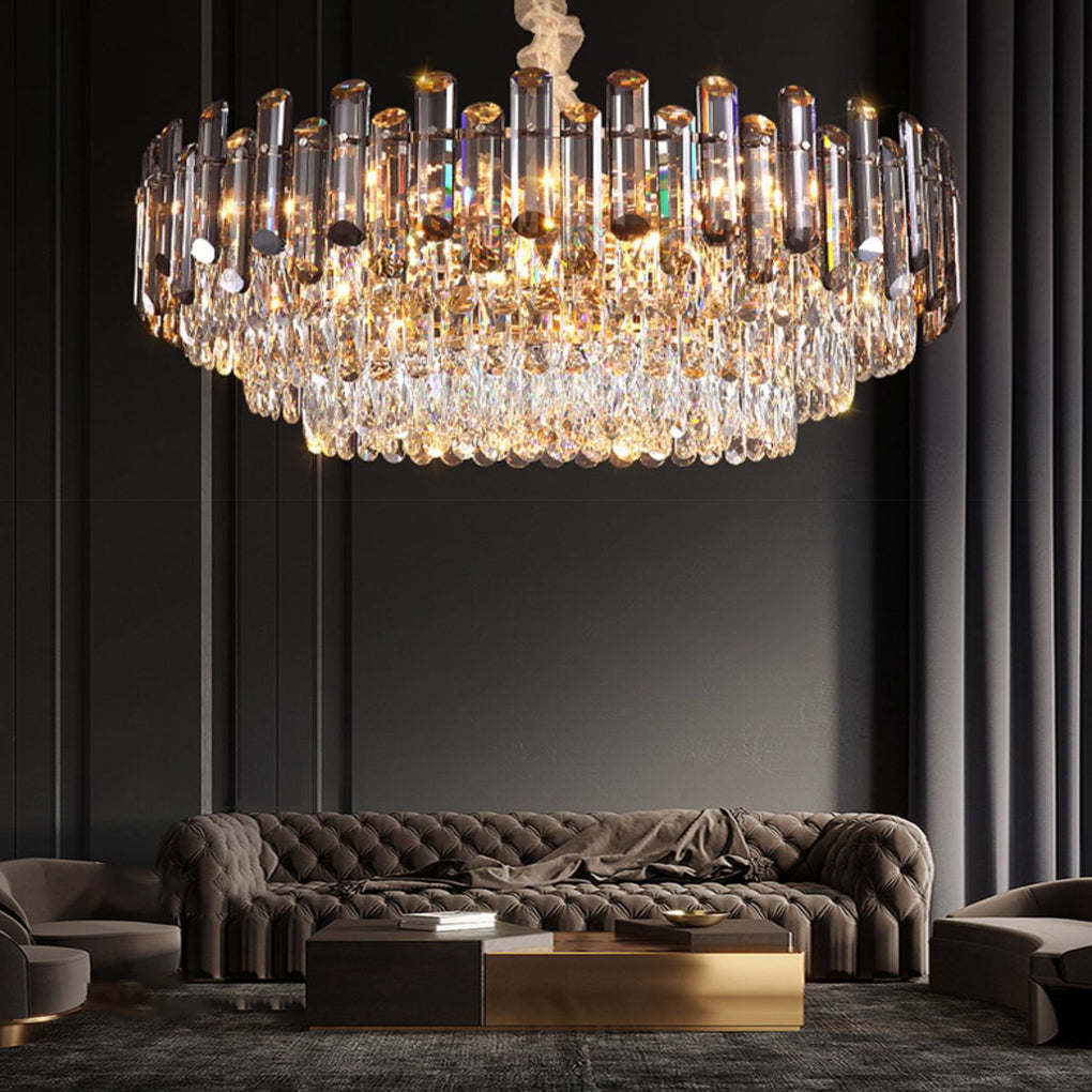 Round Oval Multi-Layer Crystal Electroplated Metal Modern Chandelier
