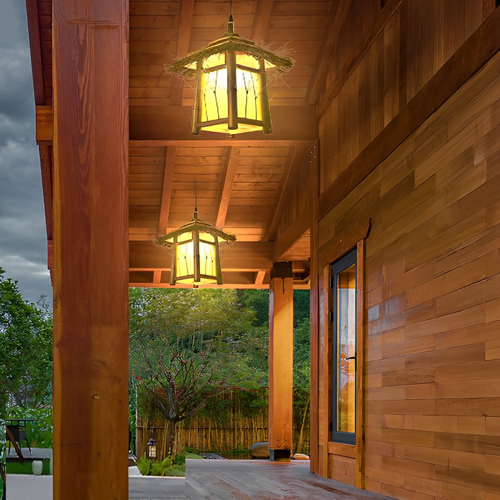 Branch Pattern Bamboo Style Lantern Versatile Outdoor Hanging and Post Light