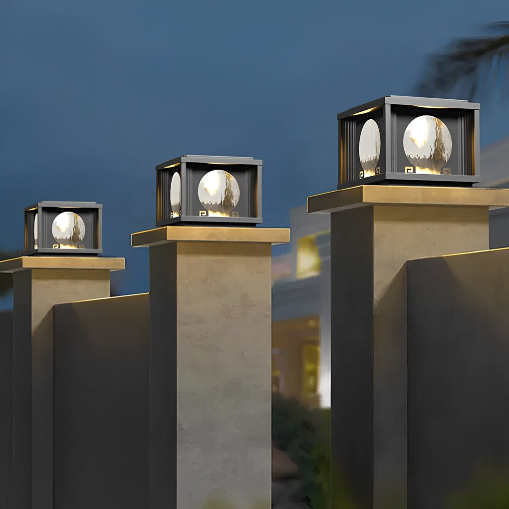 Square &amp; Round Waterproof LED Black Solar Fence Post Lamps