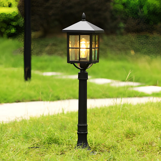Retro Black Solar &amp; Hardwired Outdoor Pavilion-Inspired Lawn Lamp