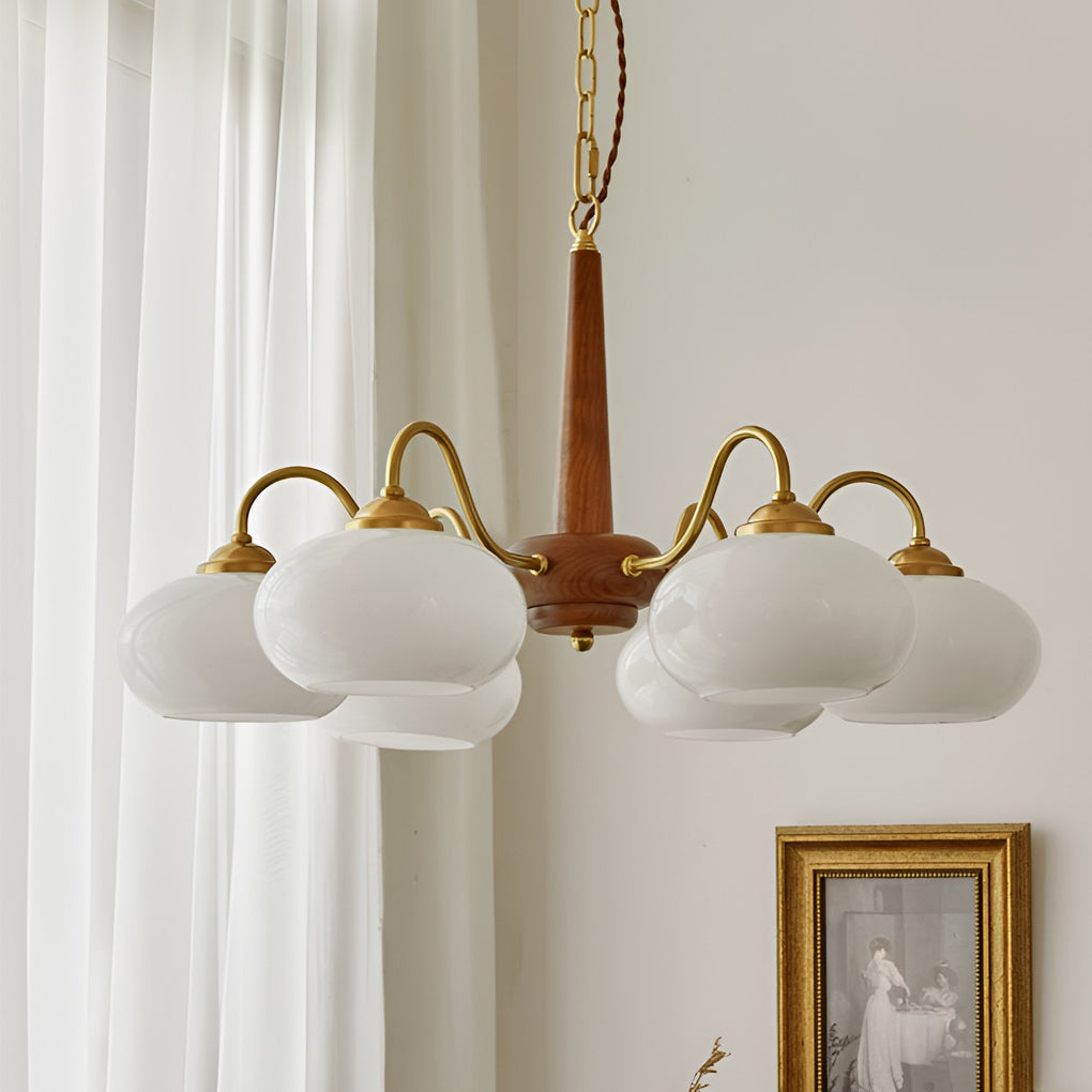 4-Light / 6-Light Glass &amp; Wood E27 LED Nordic Chandelier Hanging Ceiling Light