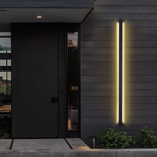 Black Long Linear Metal Waterproof Dimmable Modern Outdoor Wall Lights
