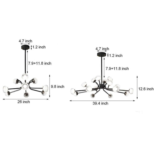 Black LED Sputnik Chandelier – 9 or 16 Light Options
