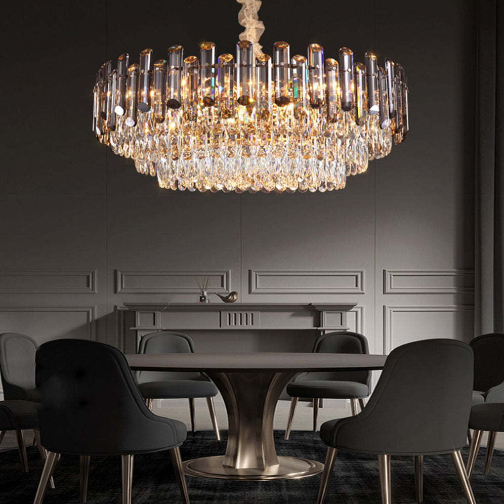 Round Oval Multi-Layer Crystal Electroplated Metal Modern Chandelier