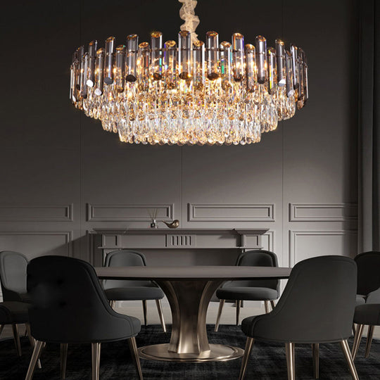 Round Oval Multi-Layer Crystal Electroplated Metal Modern Chandelier