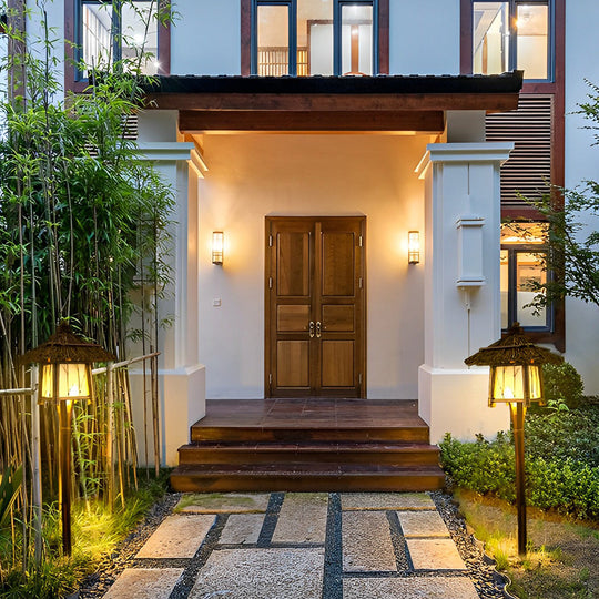 Branch Pattern Bamboo Style Lantern Versatile Outdoor Hanging and Post Light