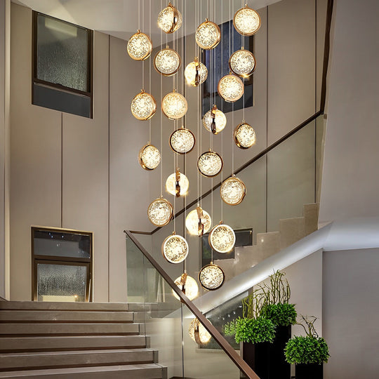 Global Crystal Cluster Adjustable Luxury Staircase Chandelier