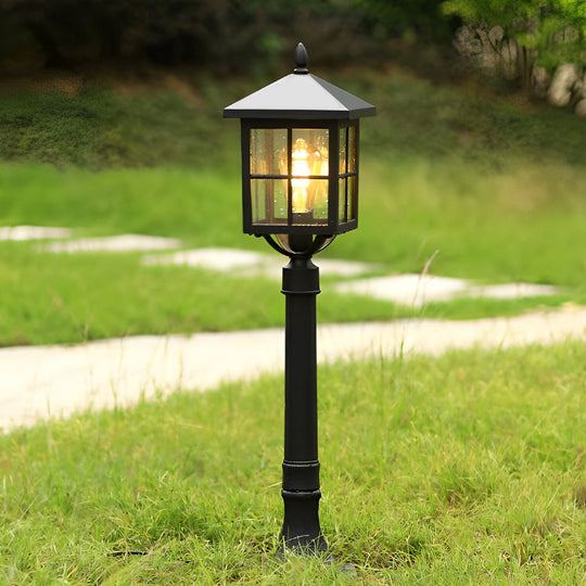 Retro Black Solar &amp; Hardwired Outdoor Pavilion-Inspired Lawn Lamp