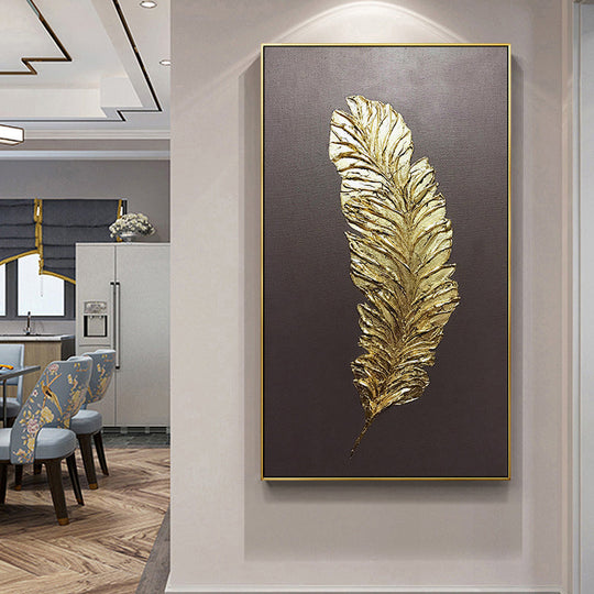 Abstract Golden Feather Canvas Wall Art