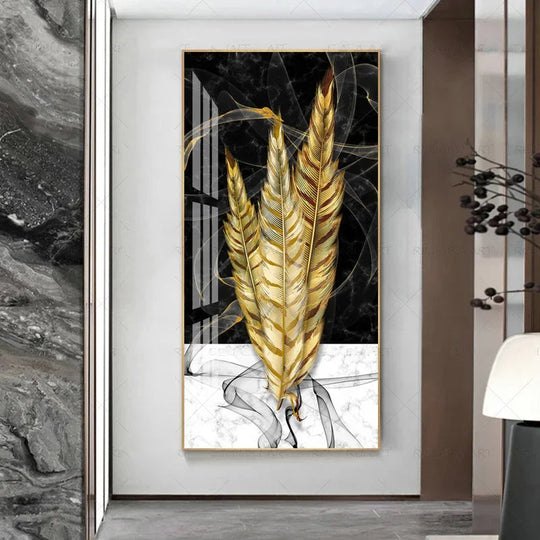 Abstract Beige Golden Brown Feathers Canvas Wall Art