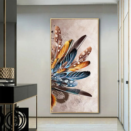 Abstract Beige Golden Brown Feathers Canvas Wall Art