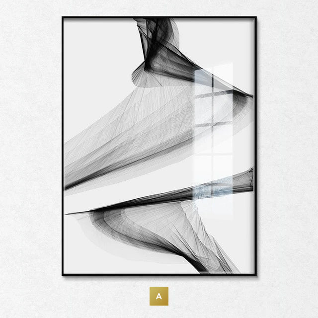 Set of 3 Minimalist Black and White Geometric Canvas Wall Art