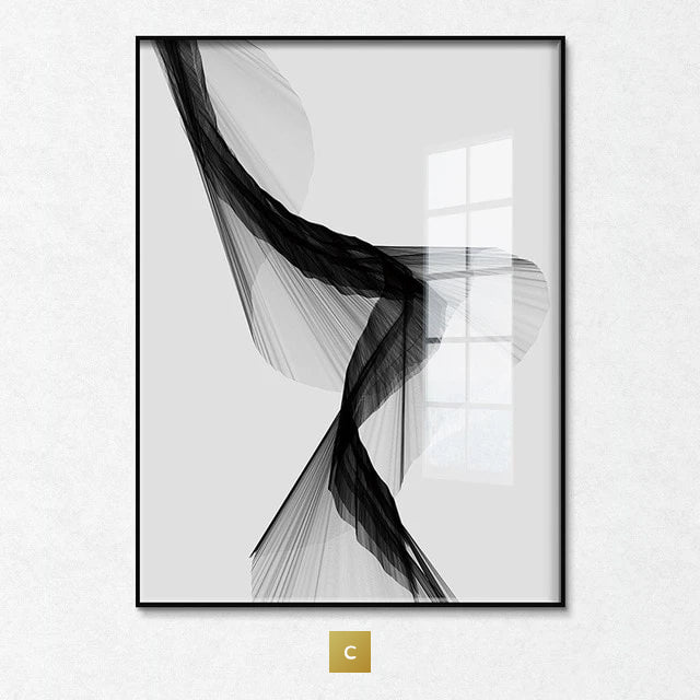 Set of 3 Minimalist Black and White Geometric Canvas Wall Art