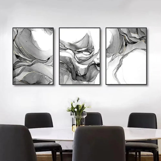 Abstract Black White Liquid Marble Canvas Wall Art Unframed