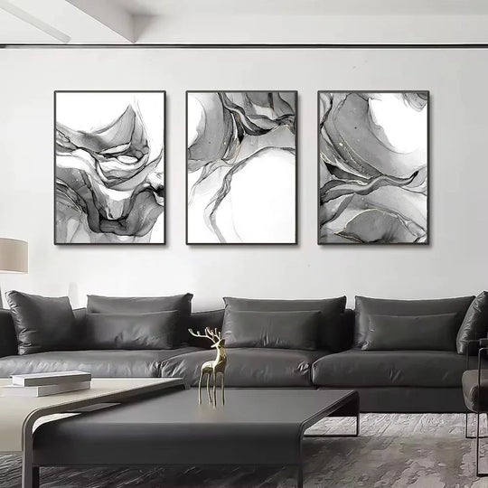 Abstract Black White Liquid Marble Canvas Wall Art Unframed