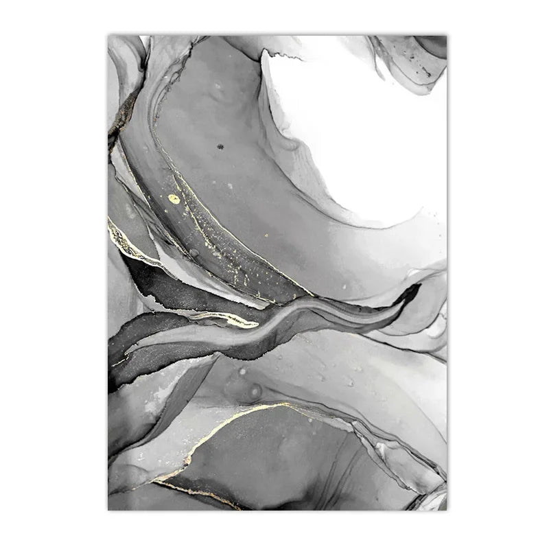 Abstract Black White Liquid Marble Canvas Wall Art Unframed