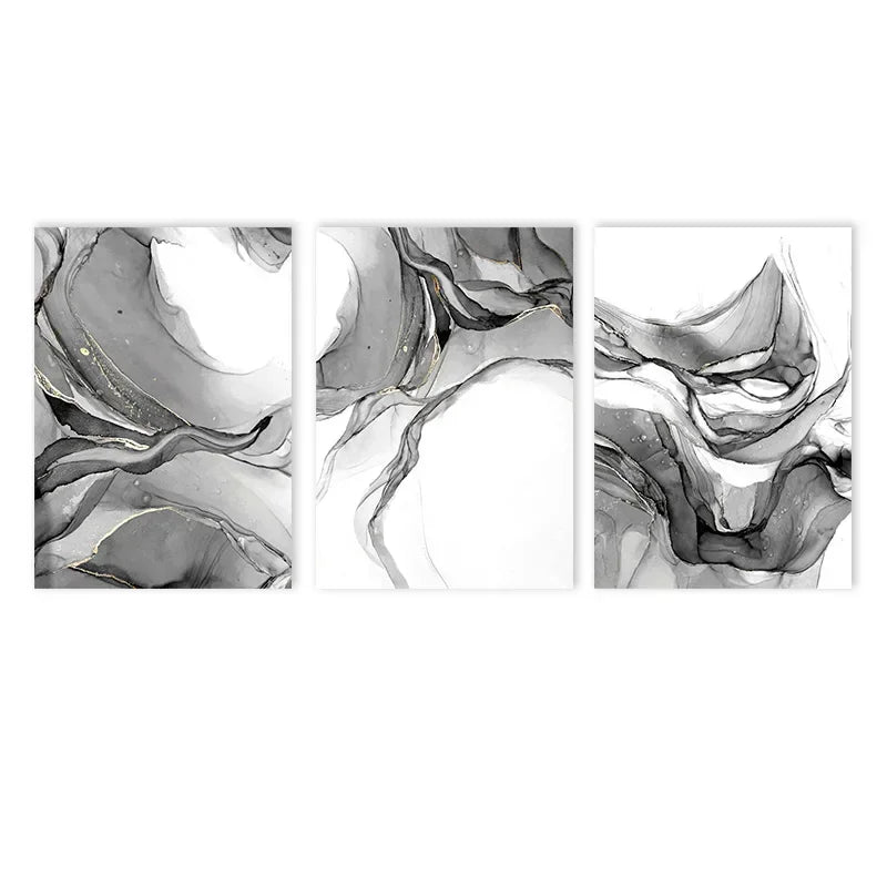 Abstract Black White Liquid Marble Canvas Wall Art Unframed